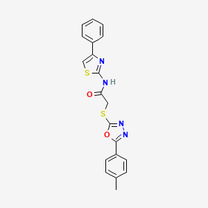 molecular formula C20H16N4O2S2 B2806333 N-(4-phenylthiazol-2-yl)-2-((5-(p-tolyl)-1,3,4-oxadiazol-2-yl)thio)acetamide CAS No. 850936-80-0