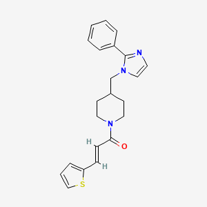 molecular formula C22H23N3OS B2806337 (E)-1-(4-((2-phenyl-1H-imidazol-1-yl)methyl)piperidin-1-yl)-3-(thiophen-2-yl)prop-2-en-1-one CAS No. 1351664-77-1
