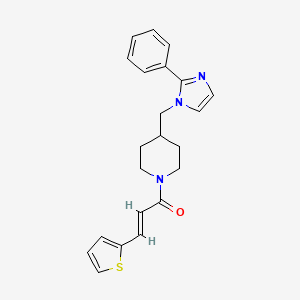 molecular formula C22H23N3OS B2806337 (E)-1-(4-((2-苯基-1H-咪唑-1-基)甲基哌啶-1-基)-3-(噻吩-2-基)丙-2-烯-1-酮 CAS No. 1351664-77-1