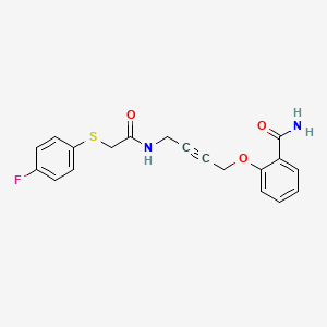 molecular formula C19H17FN2O3S B2806339 2-((4-(2-((4-Fluorophenyl)thio)acetamido)but-2-yn-1-yl)oxy)benzamide CAS No. 1421449-33-3