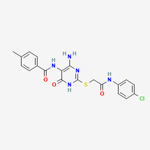 molecular formula C20H18ClN5O3S B2806343 N-(4-amino-2-((2-((4-chlorophenyl)amino)-2-oxoethyl)thio)-6-oxo-1,6-dihydropyrimidin-5-yl)-4-methylbenzamide CAS No. 888428-72-6