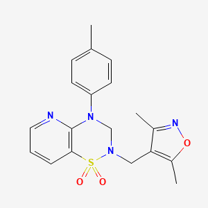 molecular formula C19H20N4O3S B2806357 2-((3,5-dimethylisoxazol-4-yl)methyl)-4-(p-tolyl)-3,4-dihydro-2H-pyrido[2,3-e][1,2,4]thiadiazine 1,1-dioxide CAS No. 1251680-11-1