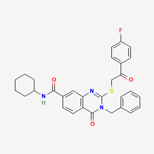 3-benzyl-N-cyclohexyl-2-((2-(4-fluorophenyl)-2-oxoethyl)thio)-4-oxo-3,4-dihydroquinazoline-7-carboxamide