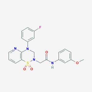 molecular formula C21H19FN4O4S B2806405 2-(4-(3-fluorophenyl)-1,1-dioxido-3,4-dihydro-2H-pyrido[2,3-e][1,2,4]thiadiazin-2-yl)-N-(3-methoxyphenyl)acetamide CAS No. 1251623-99-0