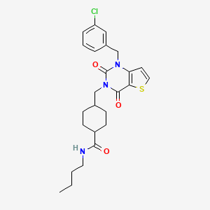 molecular formula C25H30ClN3O3S B2806422 N-butyl-4-((1-(3-chlorobenzyl)-2,4-dioxo-1,2-dihydrothieno[3,2-d]pyrimidin-3(4H)-yl)methyl)cyclohexanecarboxamide CAS No. 932291-21-9