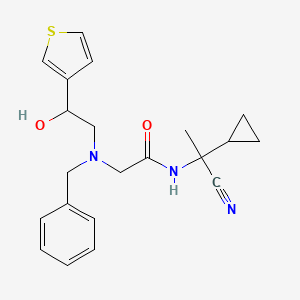 molecular formula C21H25N3O2S B2806424 2-{benzyl[2-hydroxy-2-(thiophen-3-yl)ethyl]amino}-N-(1-cyano-1-cyclopropylethyl)acetamide CAS No. 1394774-58-3