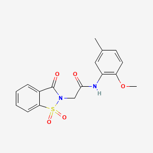 molecular formula C17H16N2O5S B2806430 2-(1,1-dioxido-3-oxo-1,2-benzothiazol-2(3H)-yl)-N-(2-methoxy-5-methylphenyl)acetamide CAS No. 479048-12-9
