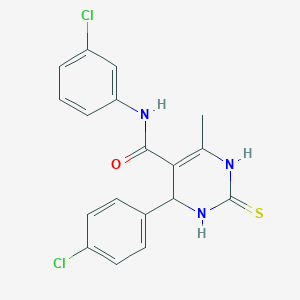 molecular formula C18H15Cl2N3OS B2806448 N-(3-chlorophenyl)-4-(4-chlorophenyl)-6-methyl-2-thioxo-1,2,3,4-tetrahydropyrimidine-5-carboxamide CAS No. 365242-22-4