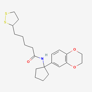 molecular formula C21H29NO3S2 B2806453 N-[1-(2,3-dihydro-1,4-benzodioxin-6-yl)cyclopentyl]-5-(dithiolan-3-yl)pentanamide CAS No. 930051-86-8