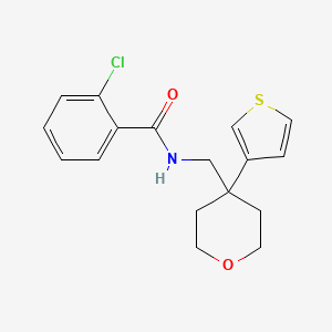 molecular formula C17H18ClNO2S B2806462 2-chloro-N-((4-(thiophen-3-yl)tetrahydro-2H-pyran-4-yl)methyl)benzamide CAS No. 2319837-74-4