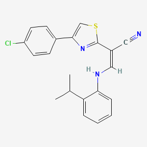 molecular formula C21H18ClN3S B2806476 (Z)-2-(4-(4-chlorophenyl)thiazol-2-yl)-3-((2-isopropylphenyl)amino)acrylonitrile CAS No. 477186-28-0