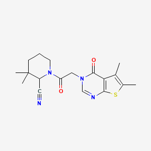 1-(2-{5,6-dimethyl-4-oxo-3H,4H-thieno[2,3-d]pyrimidin-3-yl}acetyl)-3,3-dimethylpiperidine-2-carbonitrile
