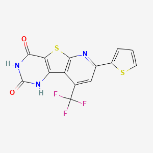 molecular formula C14H6F3N3O2S2 B2806493 6-羟基-11-(噻吩-2-基)-13-(三氟甲基)-8-硫-3,5,10-三氮杂三环[7.4.0.0^{2,7}]十三烯-4-酮 CAS No. 625376-70-7