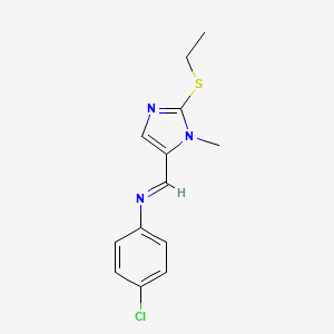 molecular formula C13H14ClN3S B2806495 4-氯-N-{[2-(乙基硫基)-1-甲基-1H-咪唑-5-基]甲亚胺基}苯胺 CAS No. 320423-09-4