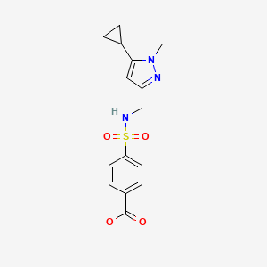molecular formula C16H19N3O4S B2806496 methyl 4-(N-((5-cyclopropyl-1-methyl-1H-pyrazol-3-yl)methyl)sulfamoyl)benzoate CAS No. 1448135-38-3