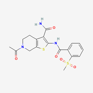 molecular formula C18H19N3O5S2 B2806503 6-乙酰基-2-(2-(甲磺基)苯甲酰胺基)-4,5,6,7-四氢噻吩并[2,3-c]吡啶-3-甲酰胺 CAS No. 896368-84-6