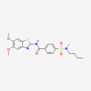 molecular formula C21H25N3O5S2 B2806522 4-(N-丁基-N-甲基磺酰基)-N-(5,6-二甲氧基苯并[d]噻唑-2-基)苯甲酰胺 CAS No. 895442-48-5