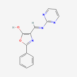 molecular formula C14H10N4O2 B2806525 (4E)-2-phenyl-4-{[(pyrimidin-2-yl)amino]methylidene}-4,5-dihydro-1,3-oxazol-5-one CAS No. 81000-09-1