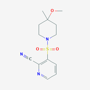 molecular formula C13H17N3O3S B2806529 3-(4-Methoxy-4-methylpiperidin-1-yl)sulfonylpyridine-2-carbonitrile CAS No. 2220157-27-5