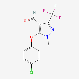molecular formula C12H8ClF3N2O2 B2806534 5-(4-氯苯氧基)-1-甲基-3-(三氟甲基)-1H-嘧啶-4-甲醛 CAS No. 321848-47-9