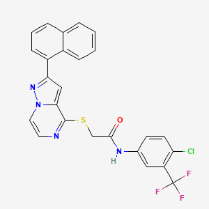 molecular formula C25H16ClF3N4OS B2806542 N-[4-chloro-3-(trifluoromethyl)phenyl]-2-{[2-(1-naphthyl)pyrazolo[1,5-a]pyrazin-4-yl]thio}acetamide CAS No. 1223764-27-9