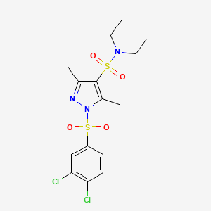 molecular formula C15H19Cl2N3O4S2 B2806546 1-(3,4-dichlorobenzenesulfonyl)-N,N-diethyl-3,5-dimethyl-1H-pyrazole-4-sulfonamide CAS No. 956253-27-3