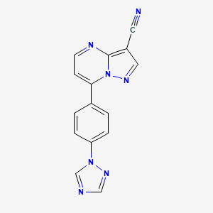 molecular formula C15H9N7 B2806555 7-[4-(1H-1,2,4-triazol-1-yl)phenyl]pyrazolo[1,5-a]pyrimidine-3-carbonitrile CAS No. 866049-77-6
