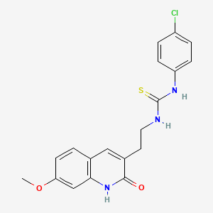 molecular formula C19H18ClN3O2S B2806556 1-(4-Chlorophenyl)-3-(2-(7-methoxy-2-oxo-1,2-dihydroquinolin-3-yl)ethyl)thiourea CAS No. 887901-05-5
