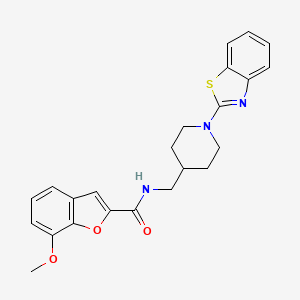 molecular formula C23H23N3O3S B2806568 N-((1-(benzo[d]thiazol-2-yl)piperidin-4-yl)methyl)-7-methoxybenzofuran-2-carboxamide CAS No. 1796969-33-9