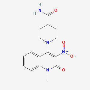 molecular formula C16H18N4O4 B2806588 1-(1-甲基-3-硝基-2-氧代-1,2-二氢喹啉-4-基)哌啶-4-甲酰胺 CAS No. 849913-55-9
