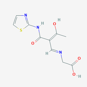 molecular formula C10H11N3O4S B2806594 2-{[(1E)-2-acetyl-2-[(1,3-thiazol-2-yl)carbamoyl]eth-1-en-1-yl]amino}acetic acid CAS No. 303998-82-5