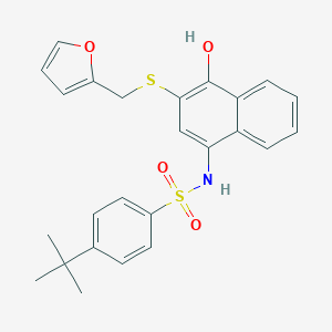 molecular formula C25H25NO4S2 B280661 4-tert-butyl-N-{3-[(2-furylmethyl)sulfanyl]-4-hydroxy-1-naphthyl}benzenesulfonamide 