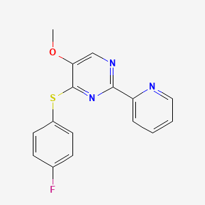 molecular formula C16H12FN3OS B2806615 4-[(4-Fluorophenyl)sulfanyl]-2-(2-pyridinyl)-5-pyrimidinyl methyl ether CAS No. 321433-01-6