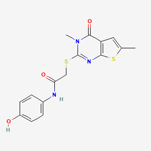 molecular formula C16H15N3O3S2 B2806629 2-(3,6-dimethyl-4-oxothieno[2,3-d]pyrimidin-2-yl)sulfanyl-N-(4-hydroxyphenyl)acetamide CAS No. 878712-58-4
