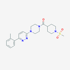 molecular formula C22H29N5O3S B2806639 (1-(甲磺酰基)哌啶-4-基)(4-(6-(邻甲苯基)吡啶并[3,4-d]嘧啶-3-基)哌嗪-1-基)甲酮 CAS No. 1206995-74-5