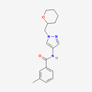 molecular formula C17H21N3O2 B2806641 3-methyl-N-(1-((tetrahydro-2H-pyran-2-yl)methyl)-1H-pyrazol-4-yl)benzamide CAS No. 2034321-03-2