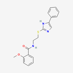 molecular formula C19H19N3O2S B2806644 2-甲氧基-N-(2-((5-苯基-1H-咪唑-2-基)硫基)乙基)苯甲酰胺 CAS No. 886897-76-3