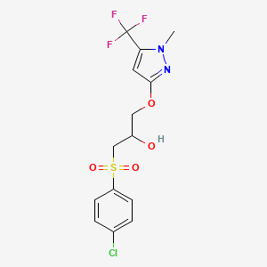 molecular formula C14H14ClF3N2O4S B2806660 1-[(4-氯苯基)磺酰基]-3-{[1-甲基-5-(三氟甲基)-1H-吡唑-3-基]氧基}-2-丙醇 CAS No. 318497-91-5