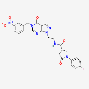 molecular formula C25H22FN7O5 B2806664 1-(4-fluorophenyl)-N-(2-(5-(3-nitrobenzyl)-4-oxo-4,5-dihydro-1H-pyrazolo[3,4-d]pyrimidin-1-yl)ethyl)-5-oxopyrrolidine-3-carboxamide CAS No. 921918-70-9