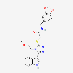 2-((5-(1H-indol-3-yl)-4-(2-methoxyethyl)-4H-1,2,4-triazol-3-yl)thio)-N-(benzo[d][1,3]dioxol-5-ylmethyl)acetamide