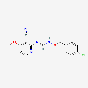 molecular formula C15H13ClN4O2 B2806728 N'-[(4-chlorobenzyl)oxy]-N-(3-cyano-4-methoxy-2-pyridinyl)iminoformamide CAS No. 339102-41-9