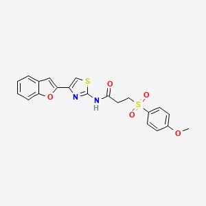 molecular formula C21H18N2O5S2 B2806730 N-(4-(benzofuran-2-yl)thiazol-2-yl)-3-((4-methoxyphenyl)sulfonyl)propanamide CAS No. 941961-99-5