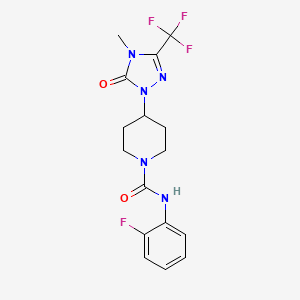 molecular formula C16H17F4N5O2 B2806734 N-(2-fluorophenyl)-4-(4-methyl-5-oxo-3-(trifluoromethyl)-4,5-dihydro-1H-1,2,4-triazol-1-yl)piperidine-1-carboxamide CAS No. 2034417-79-1