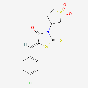 molecular formula C14H12ClNO3S3 B2806737 (Z)-5-(4-chlorobenzylidene)-3-(1,1-dioxidotetrahydrothiophen-3-yl)-2-thioxothiazolidin-4-one CAS No. 302824-20-0