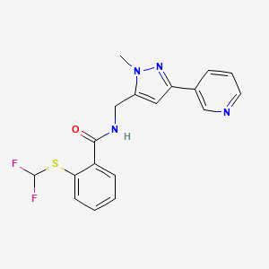 molecular formula C18H16F2N4OS B2806784 2-((二氟甲基)硫基)-N-((1-甲基-3-(吡啶-3-基)-1H-吡唑-5-基)甲基)苯甲酰胺 CAS No. 2034376-02-6