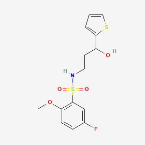 molecular formula C14H16FNO4S2 B2806805 5-fluoro-N-(3-hydroxy-3-(thiophen-2-yl)propyl)-2-methoxybenzenesulfonamide CAS No. 1396881-86-9