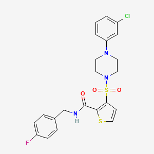 molecular formula C22H21ClFN3O3S2 B2806818 3-{[4-(3-氯苯基)哌嗪-1-基]磺酰}-N-(4-氟苯甲基)噻吩-2-羧酰胺 CAS No. 1207015-04-0