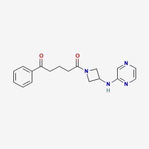 molecular formula C18H20N4O2 B2806830 1-苯基-5-(3-(吡嗪-2-基氨基)氮杂环丁酮-1-基)戊烷-1,5-二酮 CAS No. 2309805-69-2