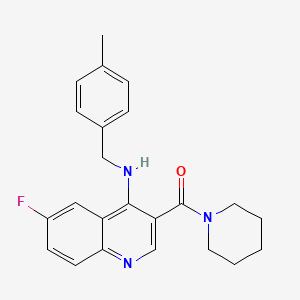 molecular formula C23H24FN3O B2806832 (6-Fluoro-4-((4-methylbenzyl)amino)quinolin-3-yl)(piperidin-1-yl)methanone CAS No. 1326922-53-5