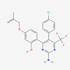 molecular formula C21H17ClF3N3O2 B2806835 2-[2-Amino-5-(4-chlorophenyl)-6-(trifluoromethyl)pyrimidin-4-yl]-5-[(2-methylprop-2-en-1-yl)oxy]phenol CAS No. 903589-77-5